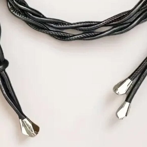 Chic Vegan Glove Tanned Soft Vegan Leather Tie Waist Classy Black Rope Belt - Picture 5 of 7